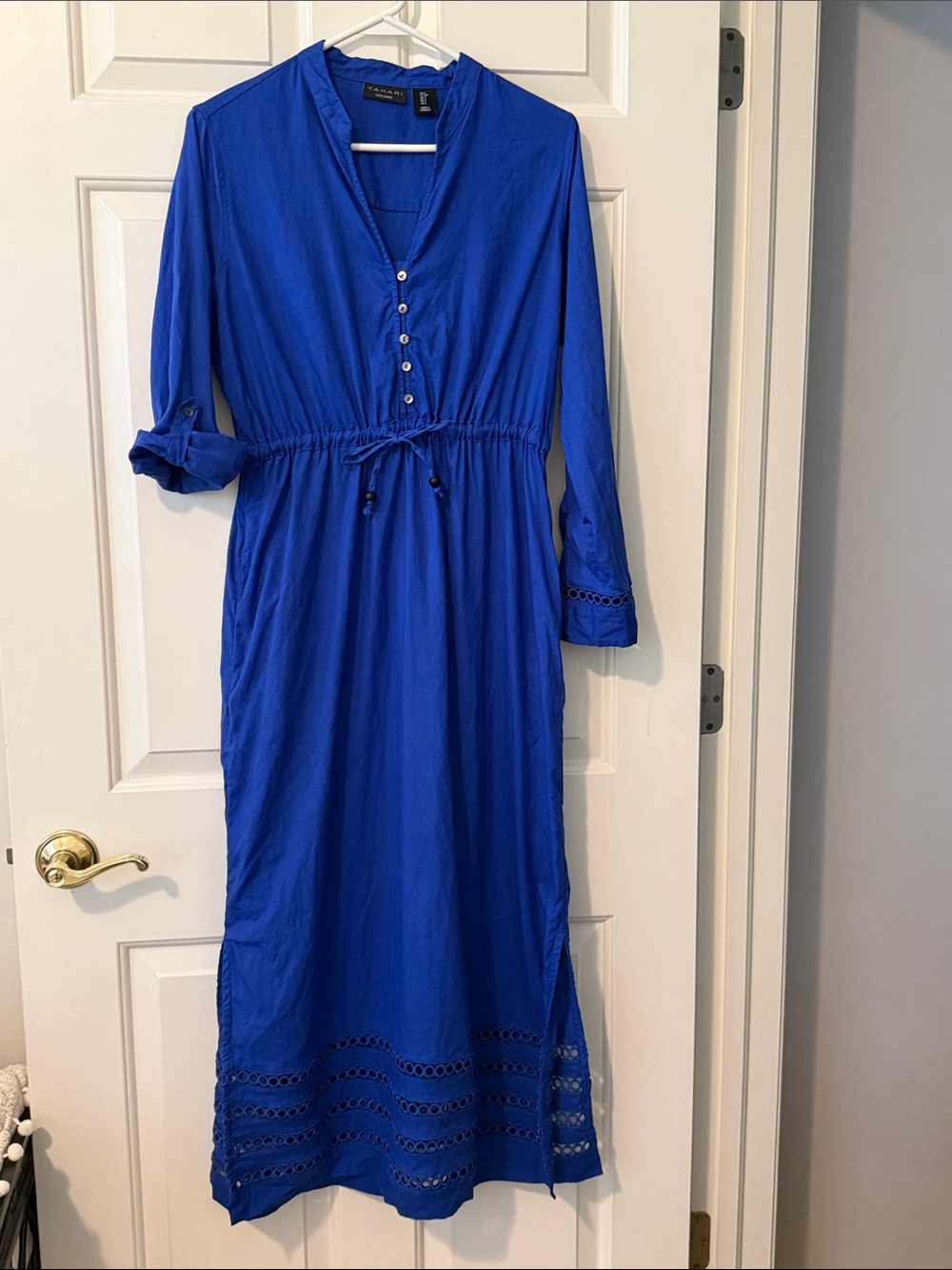 Tahari Royal Blue Button-Front Maxi Dress